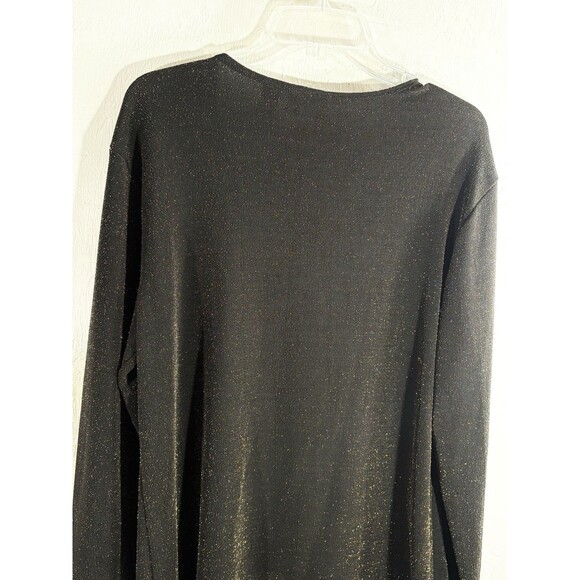 Chico’s Travelers Black Gold Metallic V neck Sz 3  X-Large Womans Blouse Stretch - Picture 4 of 7